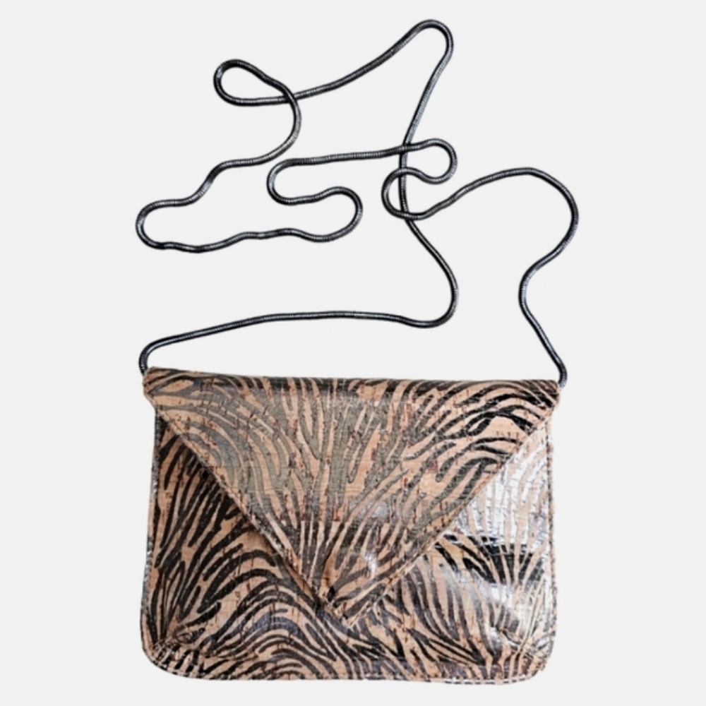 Inge Christopher crossbody cork bag with metallic design and purple satin inside